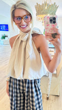 Taupe Bubble Hem Bow Top