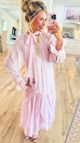 Pink Floral Embellished Midi Dress