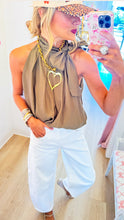 Olive High Neck Bow Bubble Top
