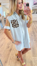 Blue Stripe Leopard Contrast Mini Dress