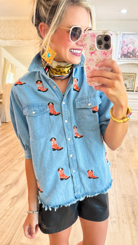 Light Denim Red Boot Blouse