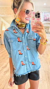 Light Denim Red Boot Blouse