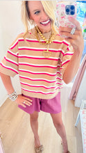 Beige and Pink Stripe Crew Neck Sweater