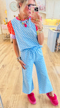 Blue Floral Color Block Pant Set