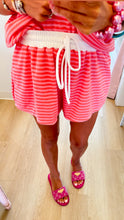 Red and Pink Stripe Short Sleeve Mockneck Short Set
