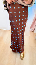 Brown and Blue Polka Dot Midi Skirt