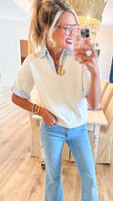 Ivory and Blue Contrast Collared Top