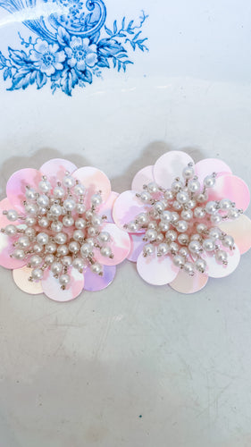 Pink Pearl Flower Earrings