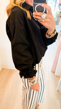 Black Oversized Ruffle Detail Button Up Top