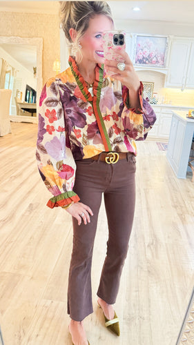 Ecru Floral Print Long Sleeve Top