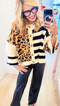 Animal Print and Stripe Knit Cardigan