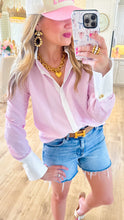Pink Striped Gold Detailed Long Sleeve Top