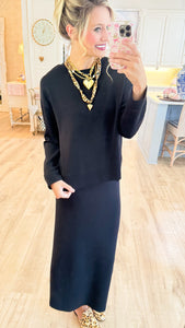 Black Midi Dress and Sweater Set