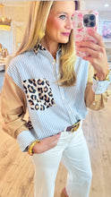 Blue Stripe Leopard Mix Print Top