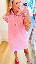 Pink Gingham Scallop Sleeve Dress