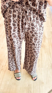 Brown Leopard Wide Leg Pant Set