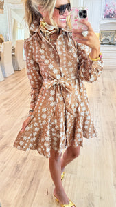 Dark Amber Floral Button Down Dress