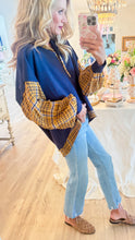 Navy Plaid Contrast Pullover