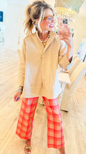 Khaki Collared Pearl Detail Top