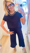 Navy Wide Leg Cropped Pant Set