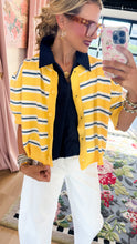 Butter Yellow and Blue Stripe Short Sleeve Cardigan