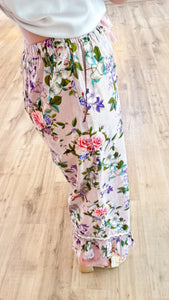 Pale Rose Floral Ruffle Bottom Pants