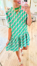 Green Geometric Print Mini Dress