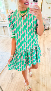Green Geometric Print Mini Dress