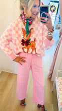 Queen of Sparkles Pink and White Checkered Reindeer Sweater