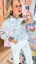 White and Blue Floral Long Sleeve Top