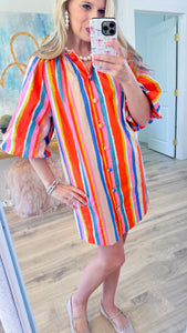 Orange Multi Striped Poplin Dress