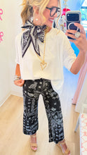 Black Paisley Cropped Wise Leg Pants