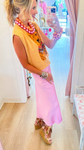 Pink Satin Midi Skirt