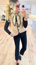 Taupe and Black Contrast Stitching Sweater Vest