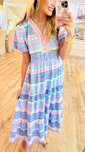 THML Blue Multicolor Midi Dress