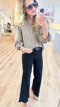 Light Taupe and Black Stripe Puff Sleeve Top