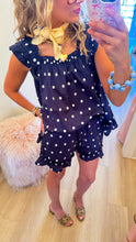 Navy Polka Dot Ruffle Hem Short Set