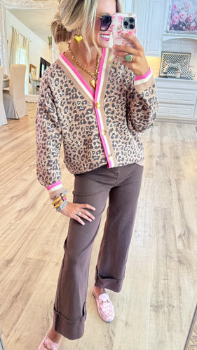 Camel Animal Pattern Button Down Cardigan