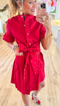 Red Pearl Button Up Mini Dress