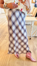 Taupe and Choco Plaid Midi Skirt