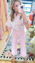 Pink Floral Jacquard Stand Collar Top