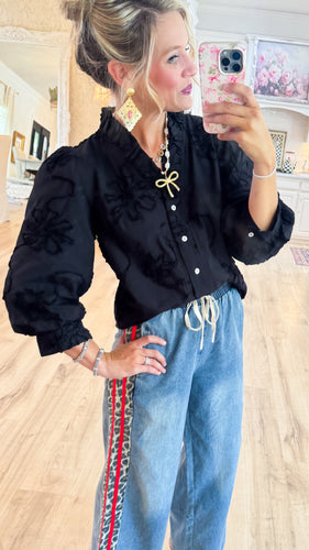 Black Button-Down 3D Blouse