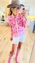 Pink Jacquard Patterned Cardigan with Fringe