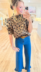 Bronze Leopard Short Puff Sleeve Top