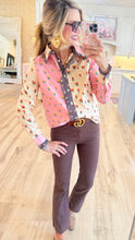 Pink Multi Colorblock Ruffle Collared Top