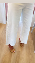 Risen Cream High Rise Embroidered Scallop Hem Jeans