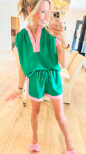 Green Contrast Trim Short Set