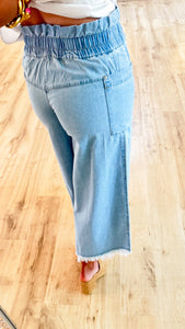 Light Denim Distressed Wide Leg Jeans
