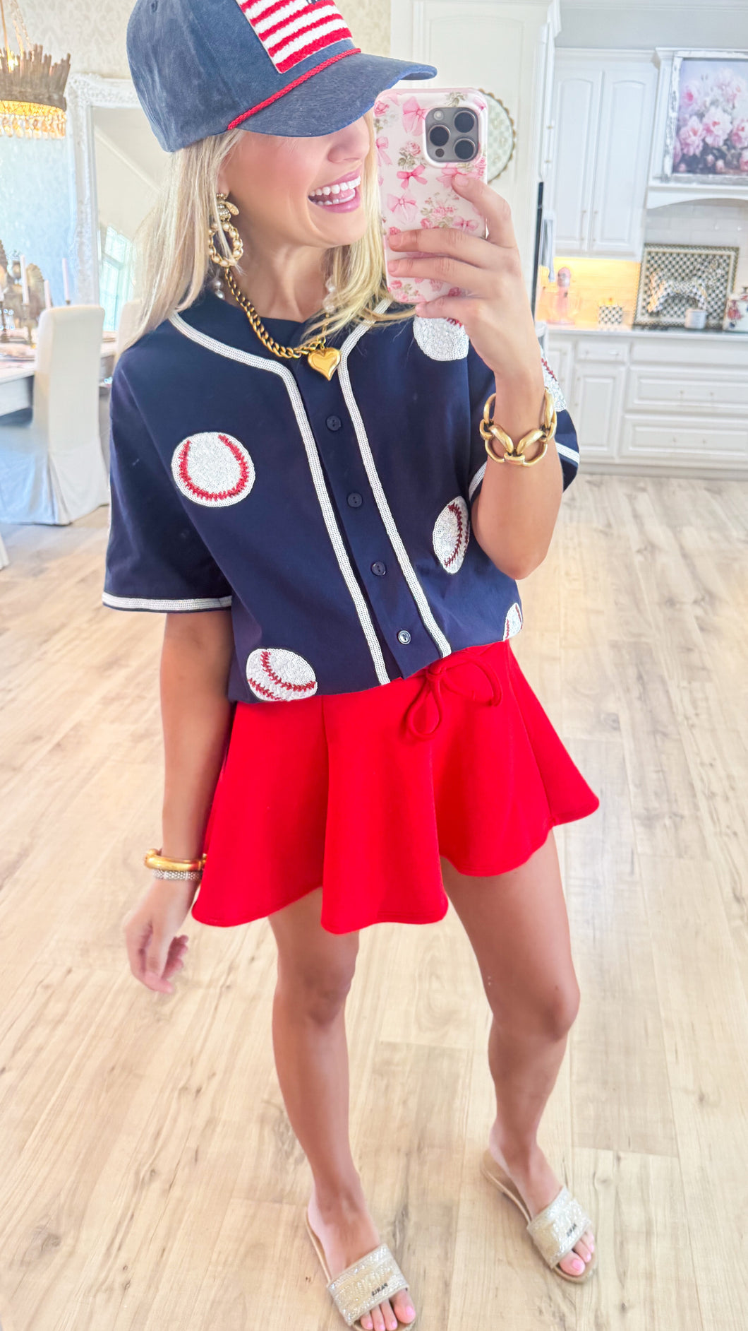 Navy Sequin Baseball Top