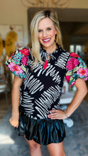 THML Black Embroidered Print Puff Sleeve Top
